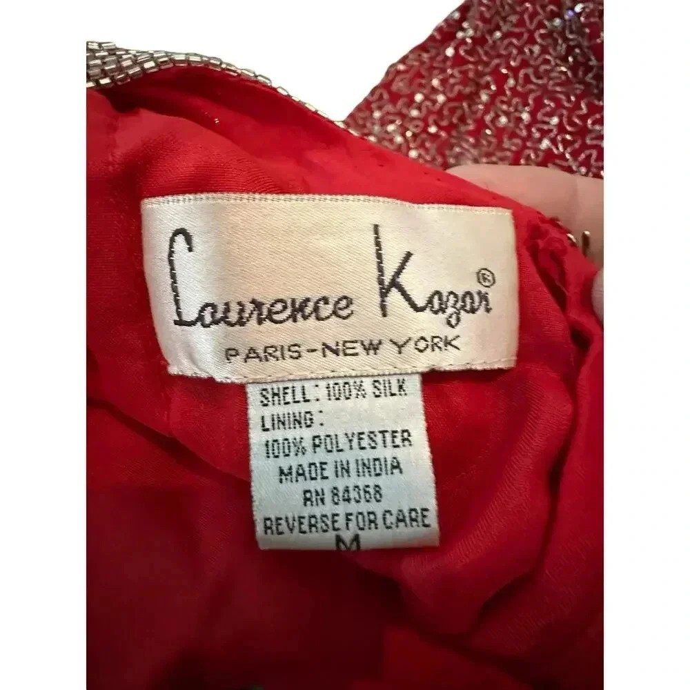 Lawrence Kazar Red 100% Silk Long Dress Size M all over sequin vintage - Picture 8 of 12